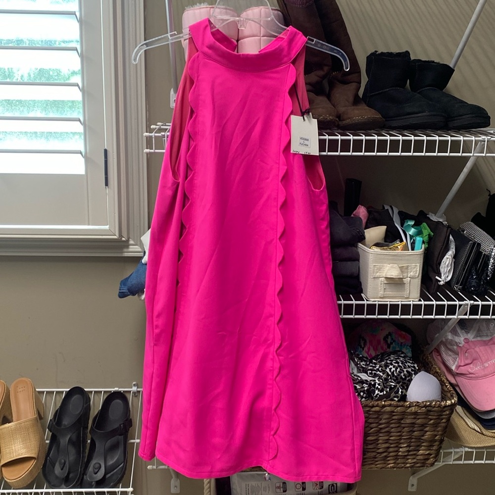 Very J Hot Pink Mini Dress with Scalloped Trim